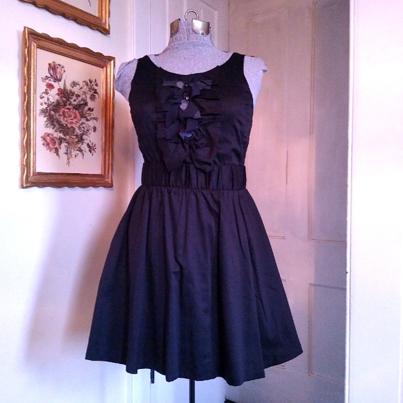 J. CREW Black Dress with Navy Blue Ribbon sequins and Rhinestones - Picture 1 of 7